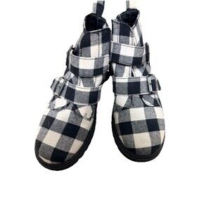 SO Fettuccine Women's Ankle Boot Black and White Buffalo Check Plaid Size 7.5